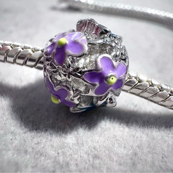Purple Flower Bead Charm fits PANDORA - Picture 10 of 12